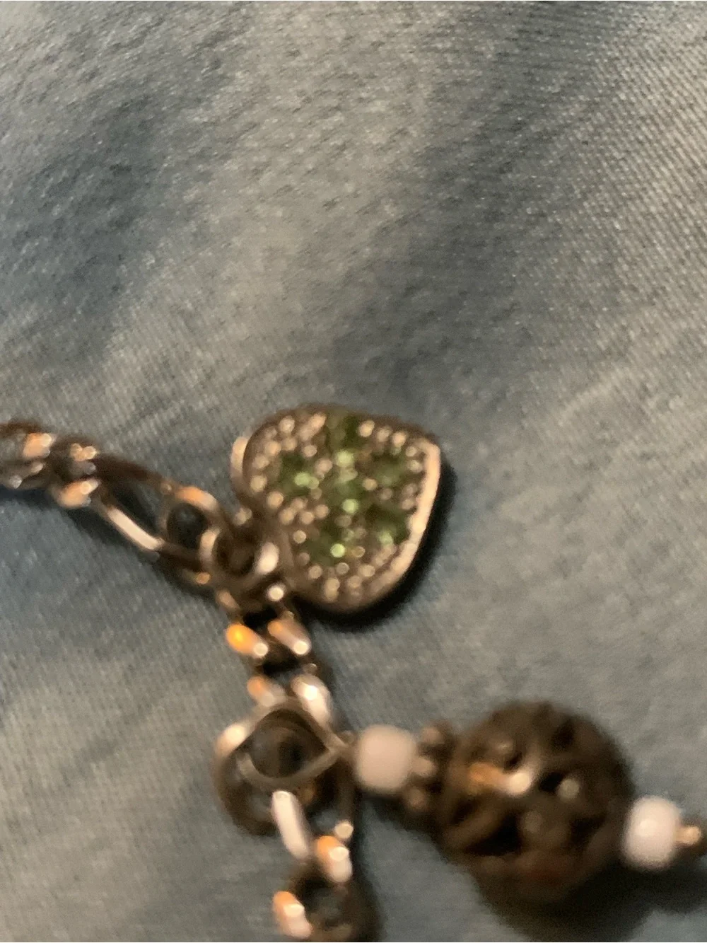 Vintage Brighton Silver-Tone Charm Bracelet with Green and Clear Crystal Accents